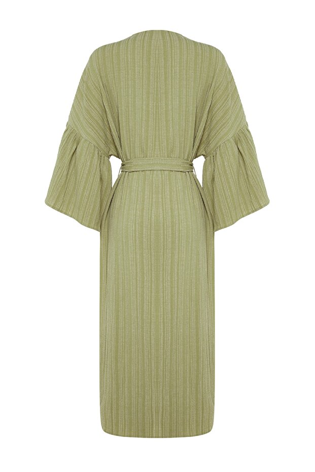 Haki Dokuma Maxi Plaj Kuşaklı Kimono&Kaftan TBESS23KM00028 - 8