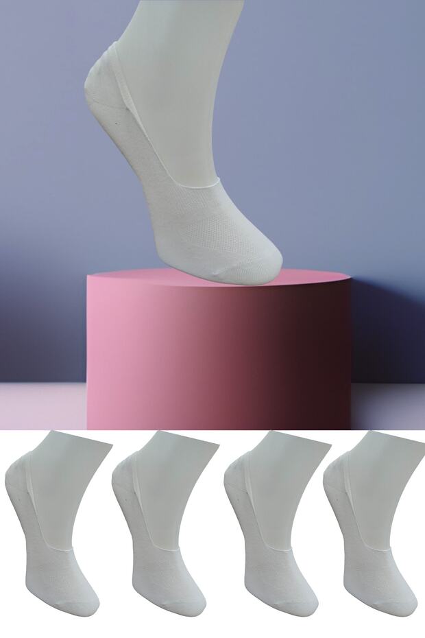Seamless 4 Pairs Combed Cotton Invisible Ballerina Socks with Silicone Anti-Slip Tape