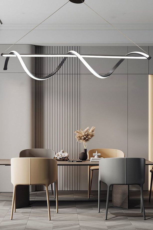 Çubuk Model Siyah Yemek Masa Avizesi, 3 Renk Led Aydınlatmalı, Modern Salon Avizesi,ofis Led Avizesi - 3