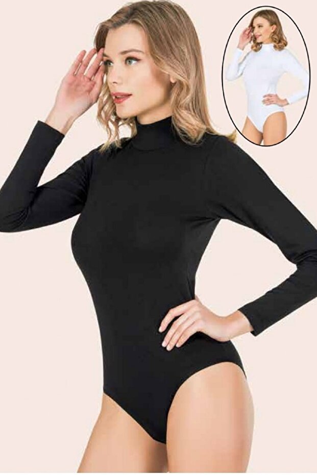 5 Pieces Women's Turtleneck Long Sleeve Snap Body 92% Cotton 8% Llycra