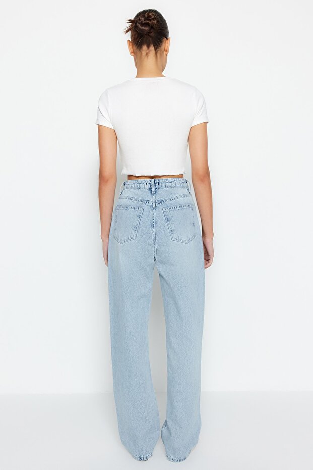 Mavi Yüksek Bel Straight Düz Kesim %100 Pamuk Non-Stretch Jeans TWOSS22JE0242 - 6