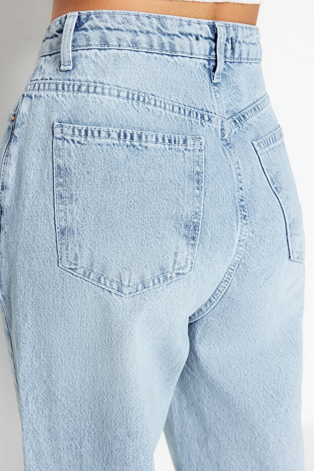 Mavi Yüksek Bel Straight Düz Kesim %100 Pamuk Non-Stretch Jeans TWOSS22JE0242 - 8