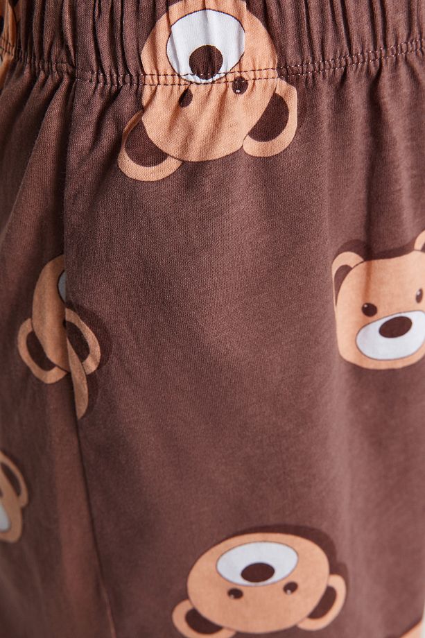 Kahverengi %100 Pamuklu Ayıcıklı Şortlu Örme Pijama Takımı THMSS23PT00005 - 8