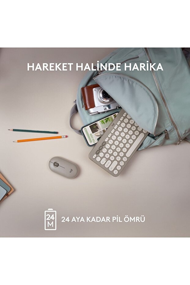 K380 Kompakt Kablosuz Bluetooth Türkçe Q Klavye - Bej - 5