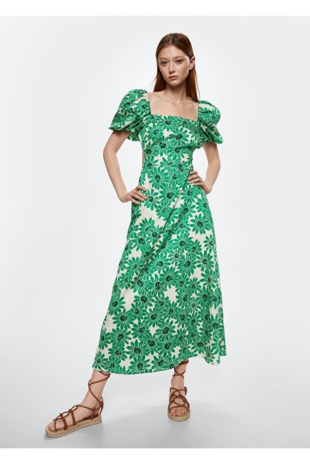 Çiçekli Pamuklu Elbise - 2