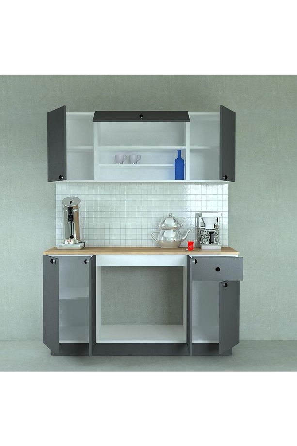 160 Cm Ahşap Mdf Tezgahlı Antrasit Kapaklı Hazır Mutfak - 2