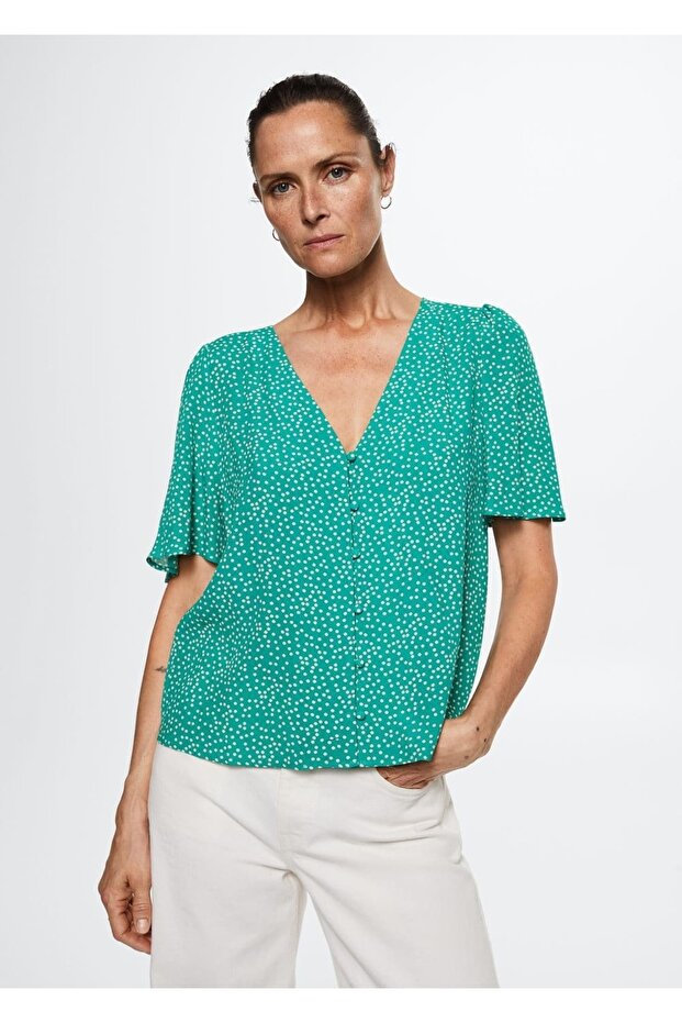 Desenli Dökümlü Bluz - 1