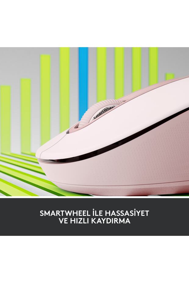 Signature M650 Büyük Boy Sağ El Için Sessiz Kablosuz Mouse - Pembe - 2