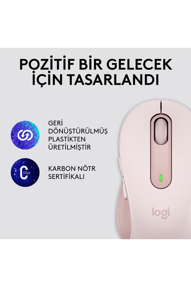 Signature M650 Büyük Boy Sağ El Için Sessiz Kablosuz Mouse - Pembe - 5