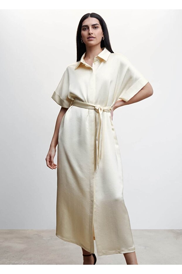 Saten Gömlek Elbise - 1