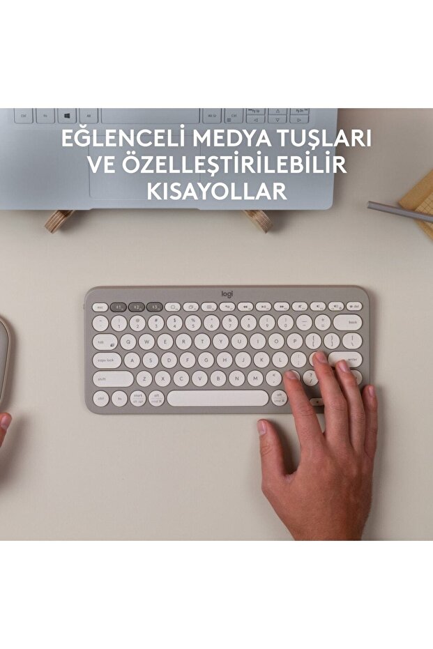 K380 Kompakt Kablosuz Bluetooth Türkçe Q Klavye - Bej - 2