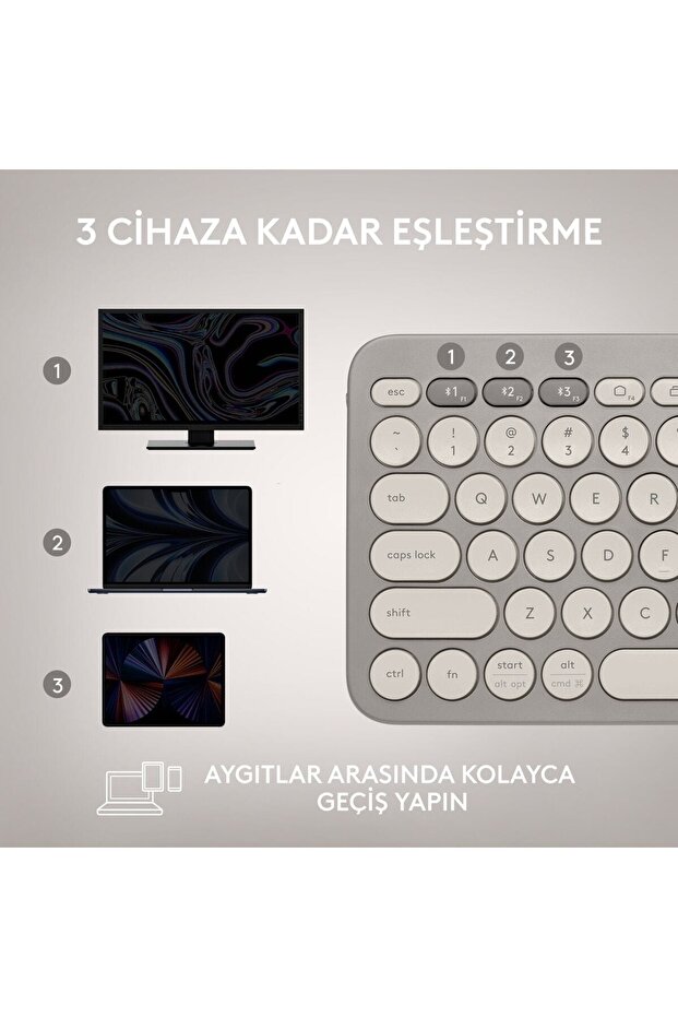 K380 Kompakt Kablosuz Bluetooth Türkçe Q Klavye - Bej - 6