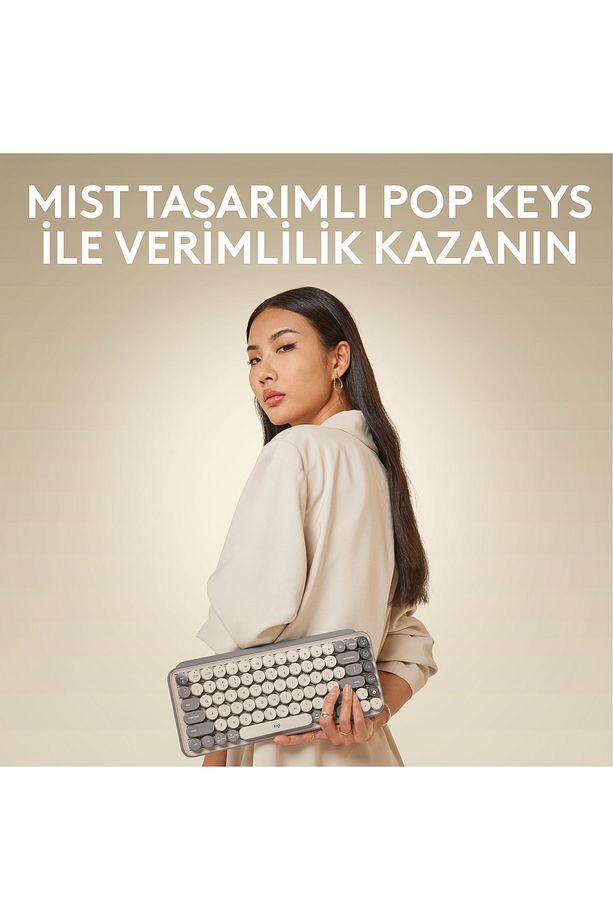 Pop Keys 920-011526 Türkçe Q Bej Kablosuz Klavye - KL-322 - 2