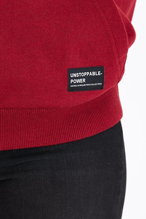 Kadın Bordo Kapüşonlu Basic Örme Sweatshirt - 5
