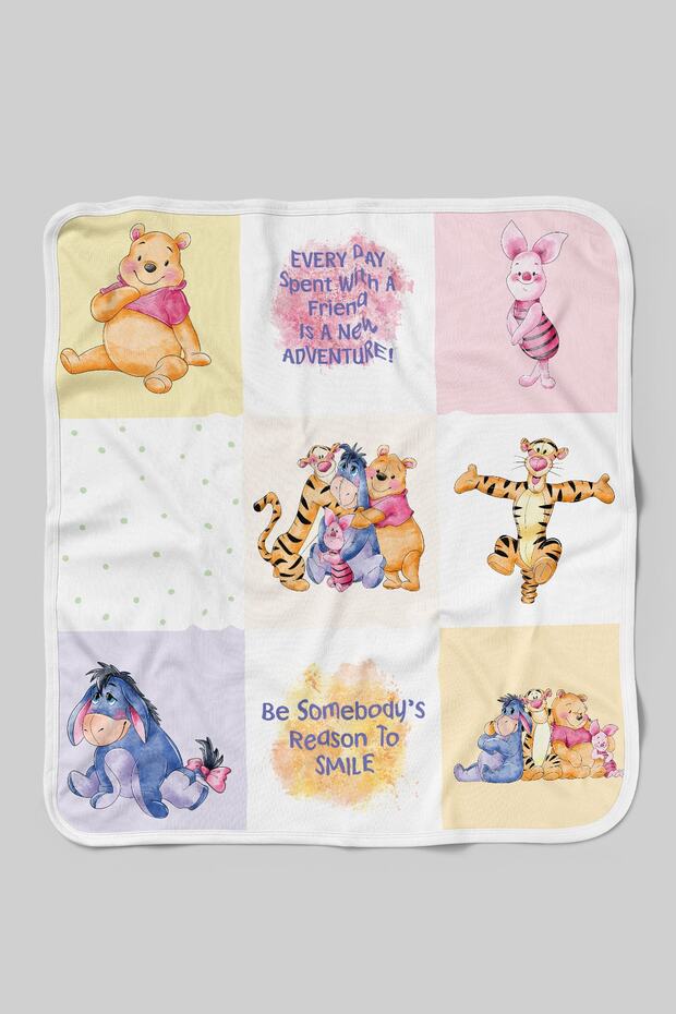 Organic Double Face Printed Baby Blanket - Cartoon Series - Winnie The Pooh Patchwork