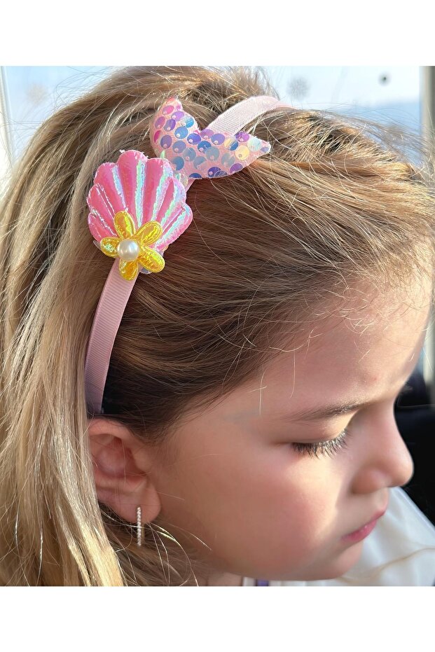Shiny Pearlescent Sequin Glitter Mermaid Shell Mussel Tail Crown Children's Crown Pink