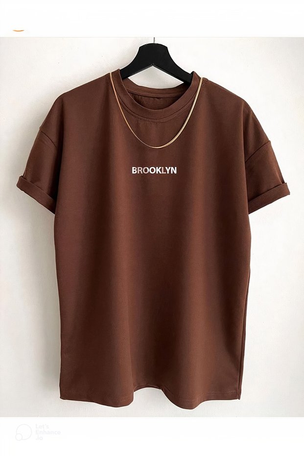 Darkerkek Oversize Red Brown Purple Brooklyn Printed Oversize Crew Neck Short Sleeve T-shirt