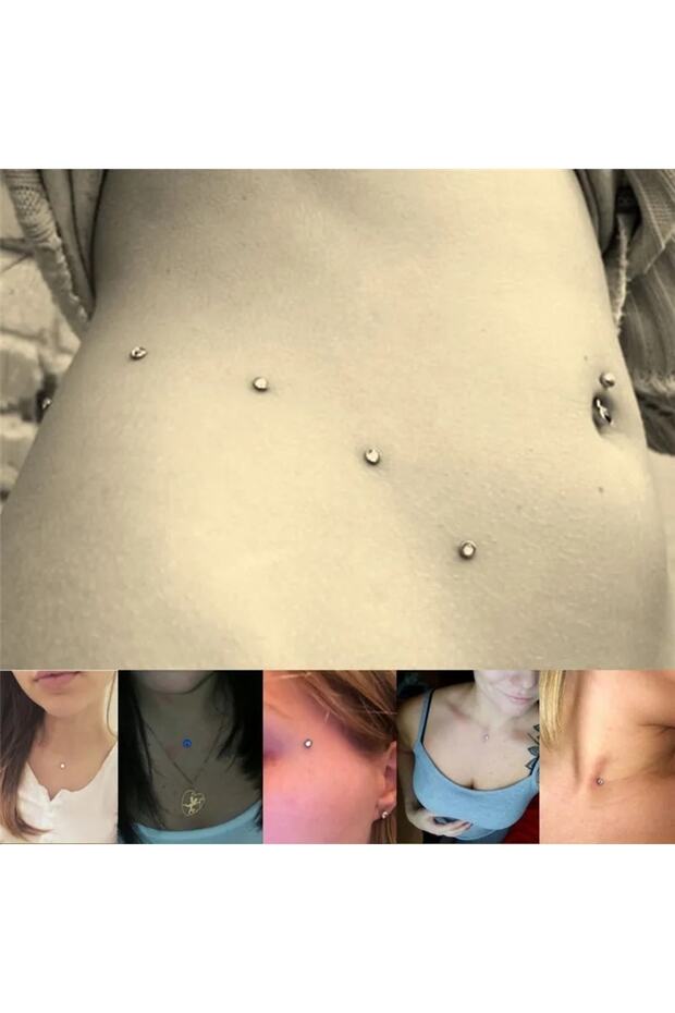 Titanyum Gold Dermal Tek Taş Kristal Piercing - 1 Adet - 3