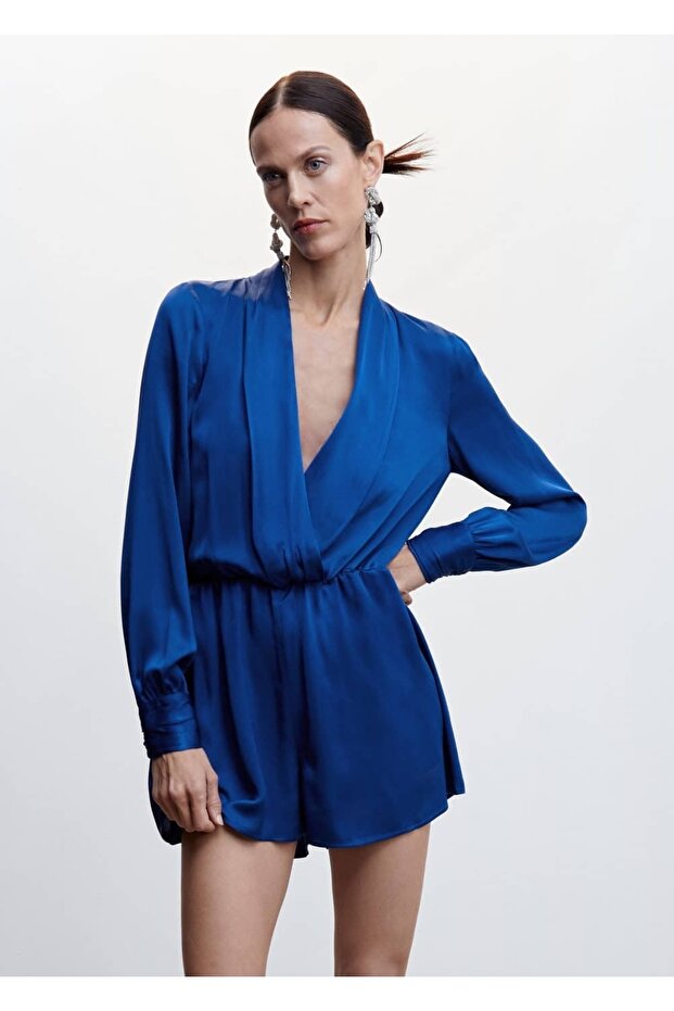 Anvelop Yakalı Saten Tulum - 1