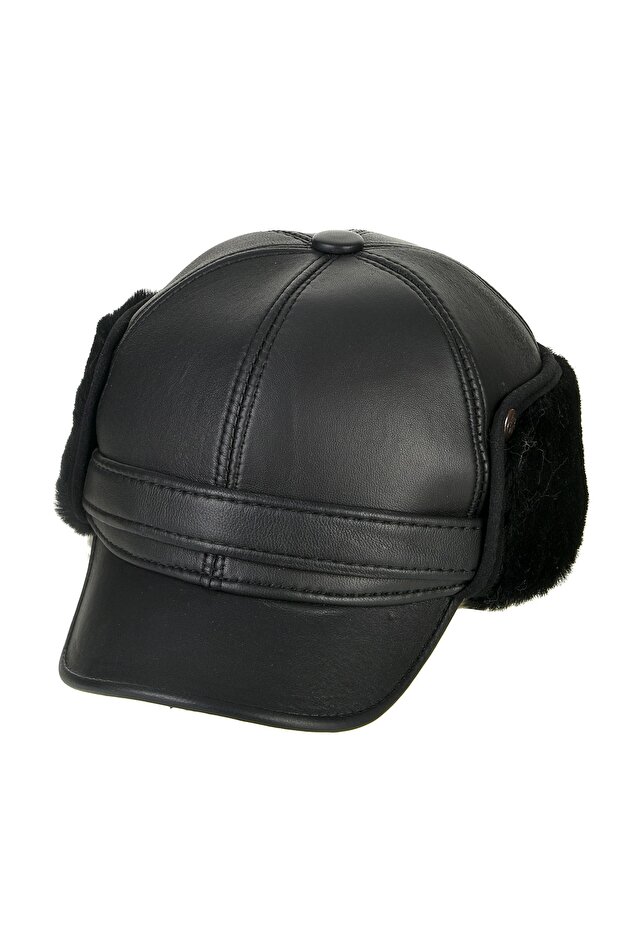 Genuine Leather Eared Brim Winter Hat