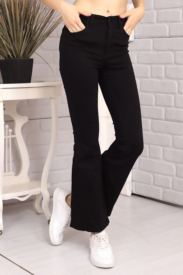 Lina Tall Flare Siyah Ispanyol Jean Kot Pantolon - 3