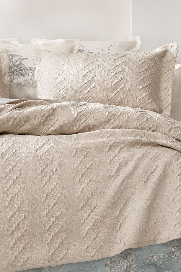Curly Tek Kişilik Yatak Örtüsü Seti - Bej - 3