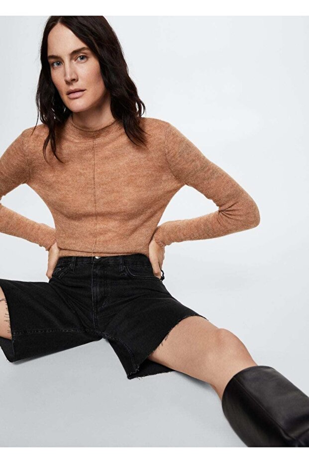 Paçaları Dikişsiz Denim Bermuda Şort - 5