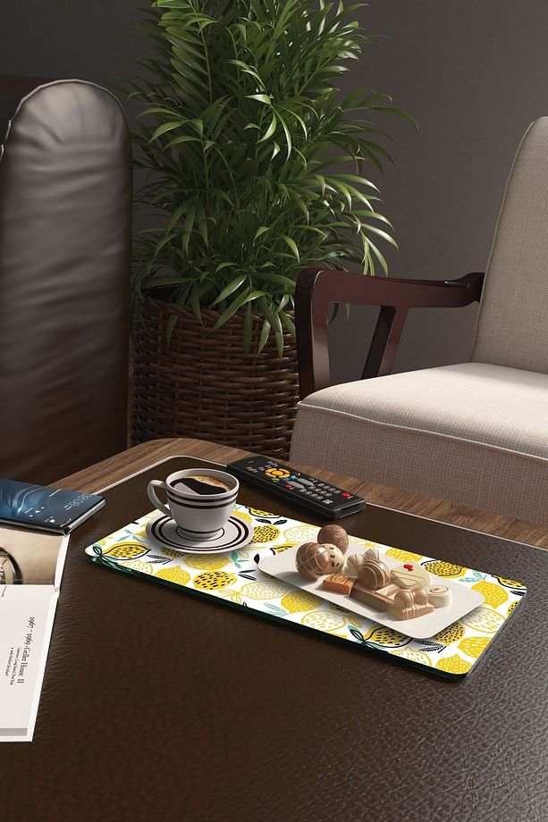 Kahve Sofra Sunum Tablası 2'li Set Limon Desenli - 2