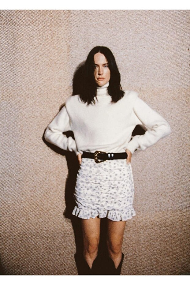 Desenli Drapeli Etek - 4