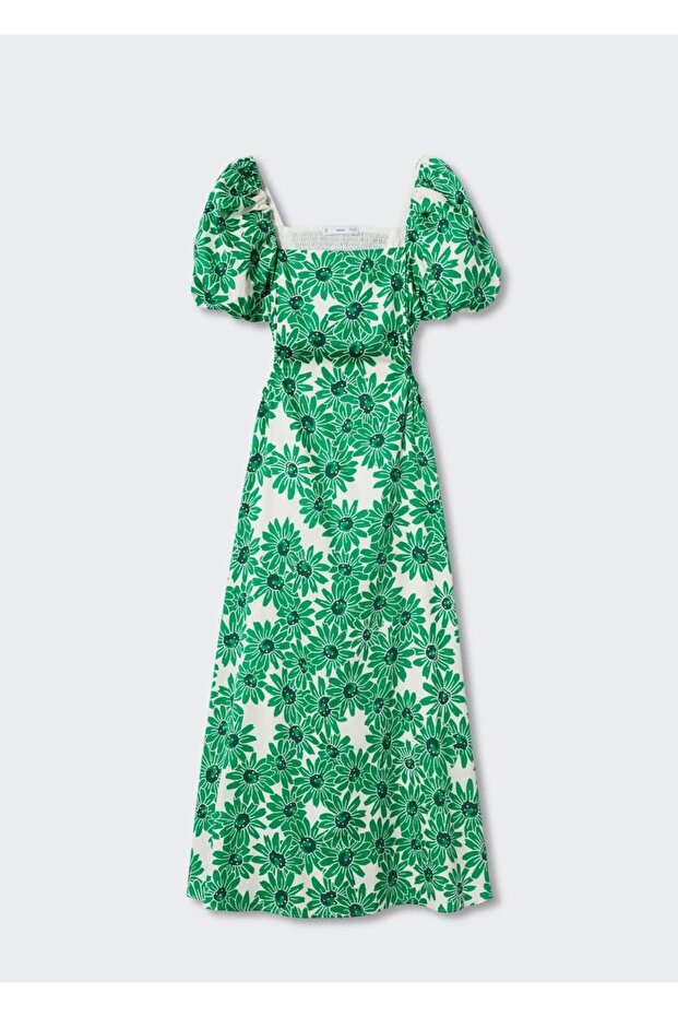 Çiçekli Pamuklu Elbise - 3