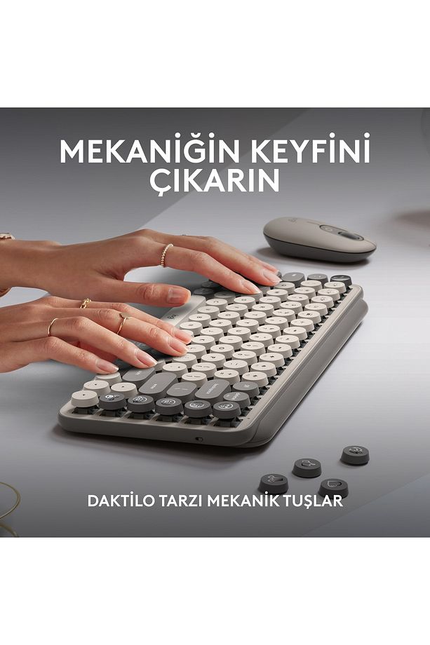 Pop Keys 920-011526 Türkçe Q Bej Kablosuz Klavye - KL-322 - 4