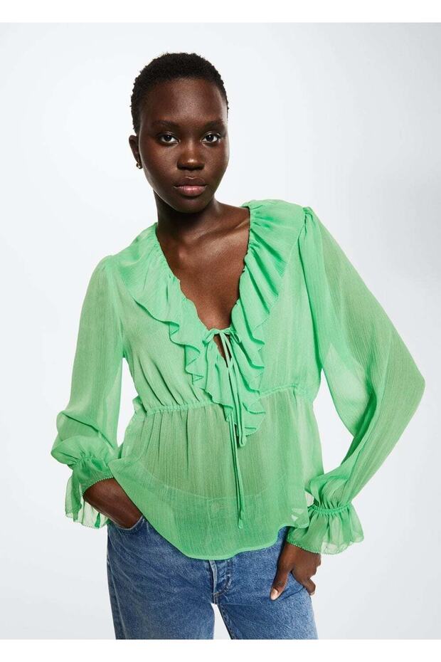 Yakası Volanlı Bluz - 1