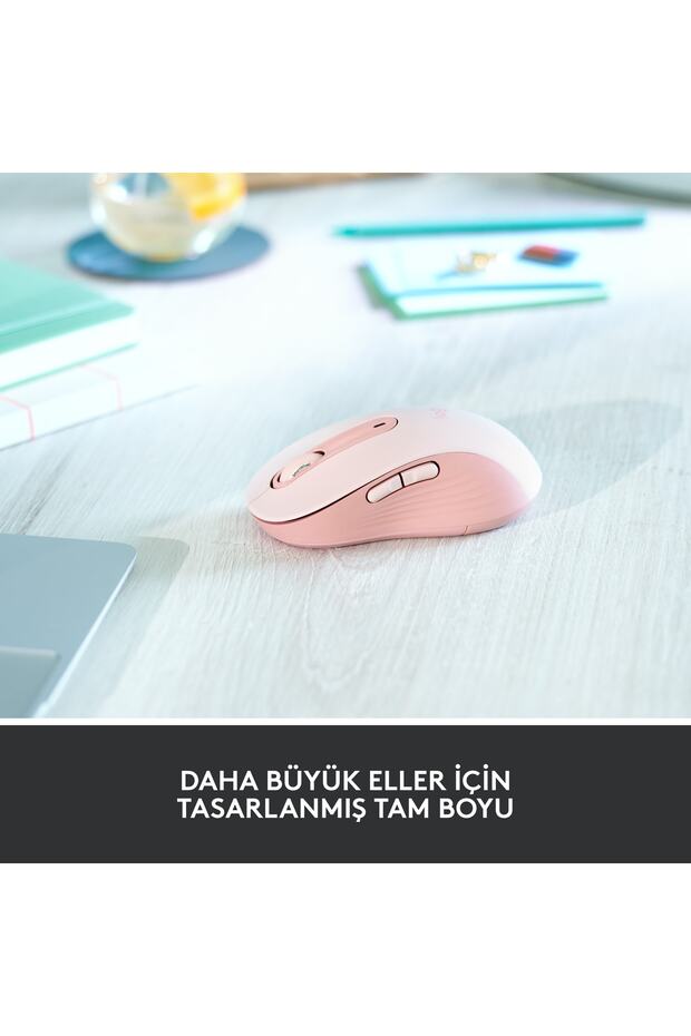 Signature M650 Büyük Boy Sağ El Için Sessiz Kablosuz Mouse - Pembe - 3