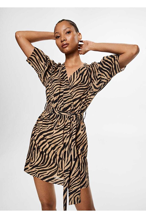 Leopar Desenli Elbise - 1