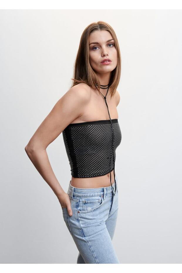 Strass Taşlı Straplez Bluz - 1