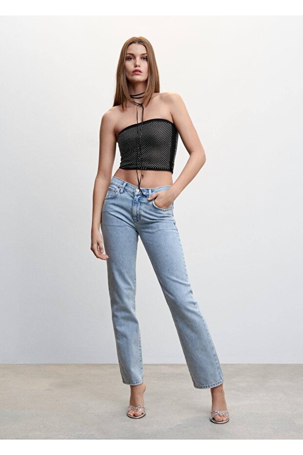 Strass Taşlı Straplez Bluz - 2