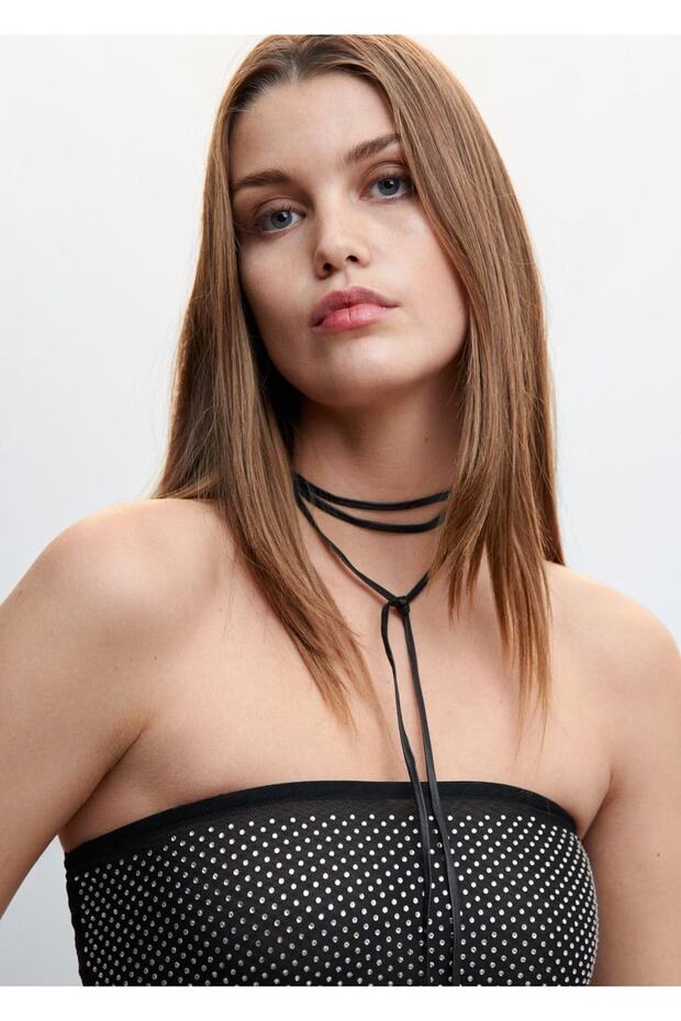 Strass Taşlı Straplez Bluz - 6