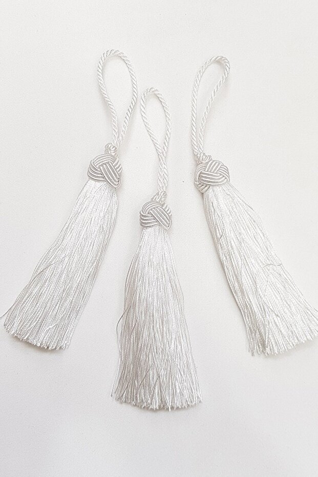 White Knob Single Tassel 12cm 1 Piece