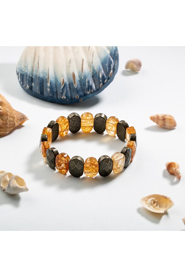 Certified Solar Plexus Chakra Natural Stone Wide Cut Bracelet