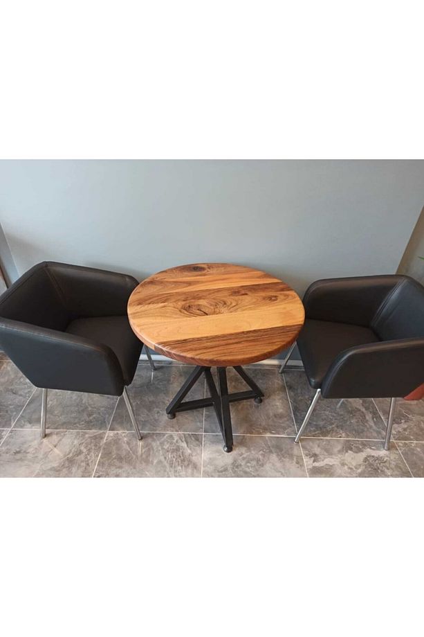 Doğal Ceviz Ağacı Kütük Yuvarlak Kafe Masası (75 Cm Çap) - 1