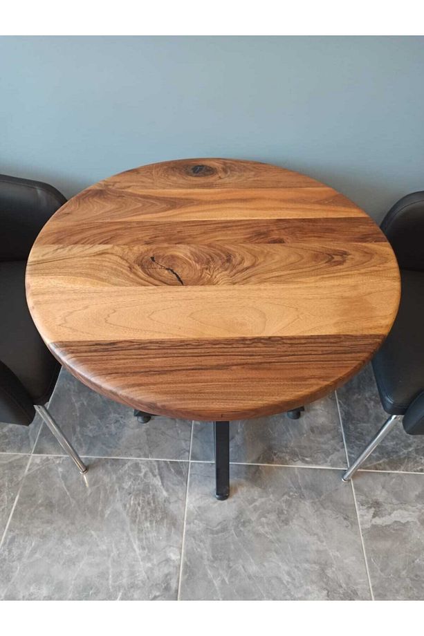 Doğal Ceviz Ağacı Kütük Yuvarlak Kafe Masası (75 Cm Çap) - 2