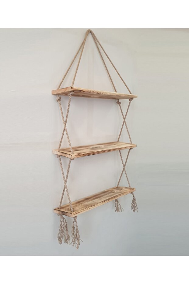 Halatlı Dekoratif Ahşap Raf 3'lü - 3