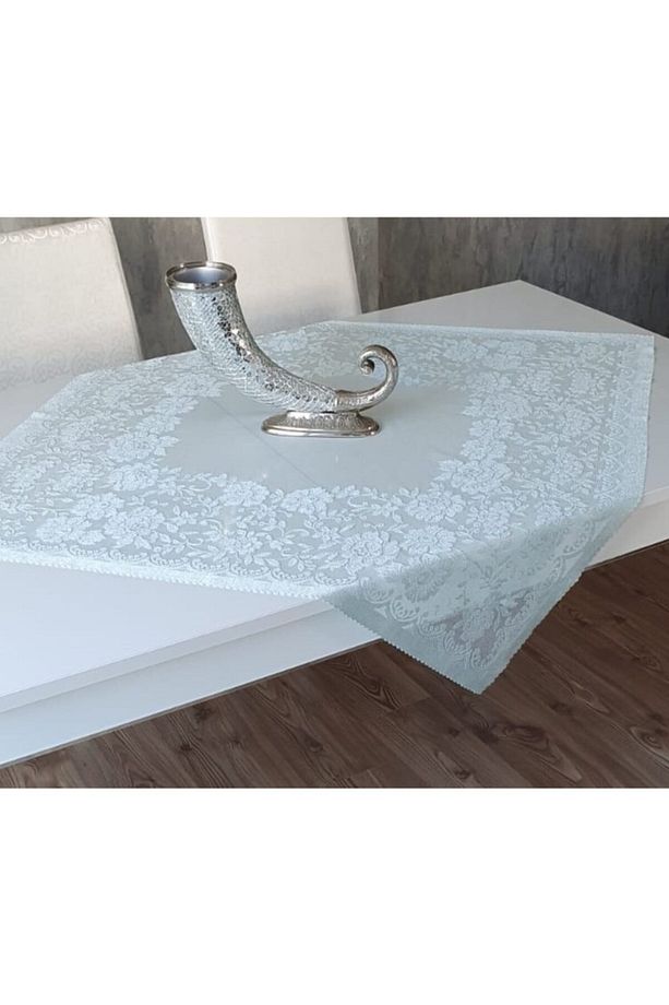 Güllü Desen Örme Fiskos Örtüsü  (Su Yeşili) - 1