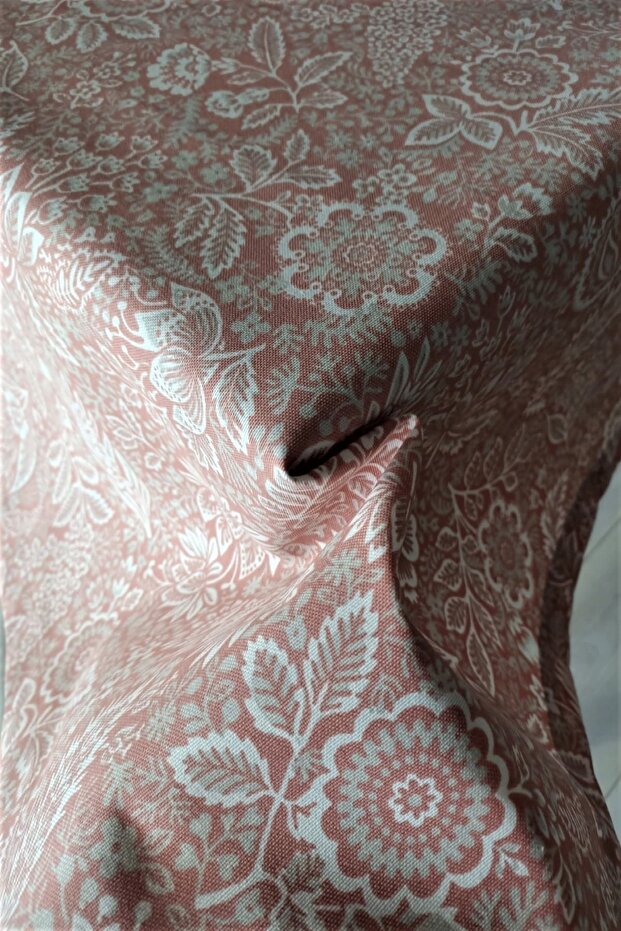 Keten Dokulu Gül Desenlı Gül Kurusu Masa Örtüsü - 2