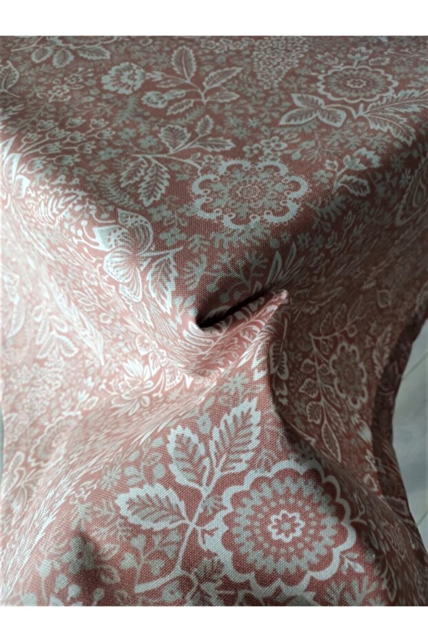 Keten Dokulu Gül Desenlı Gül Kurusu Masa Örtüsü - 4