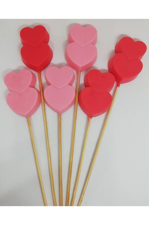 Sabun - Kokulu Süs Sabunu - Çubuklu Kalp 6 Adet Pembe-5cm - 3