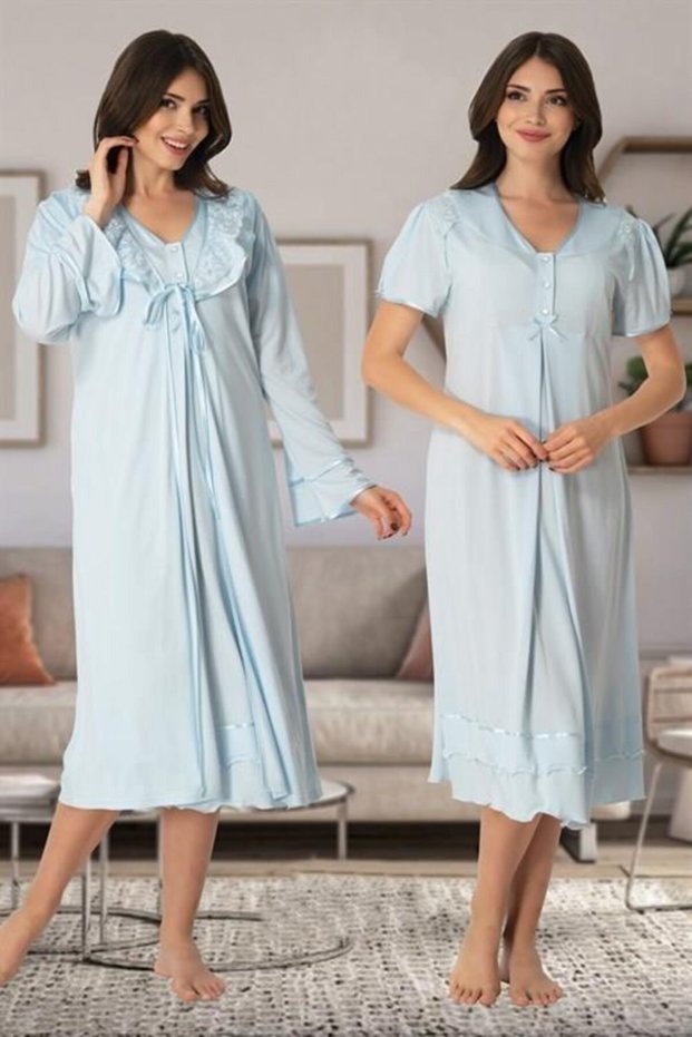 Effort Blue Short Sleeve Maternity Nightie Dressing Gown Set