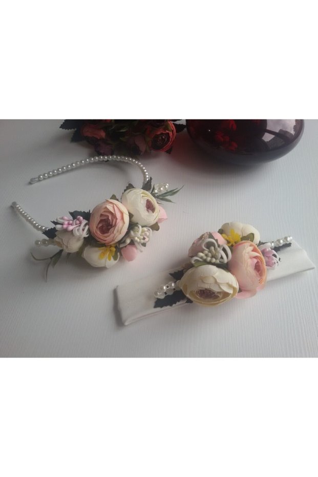 Cream Colored Peony Floral Maternity Crown and Baby Headband