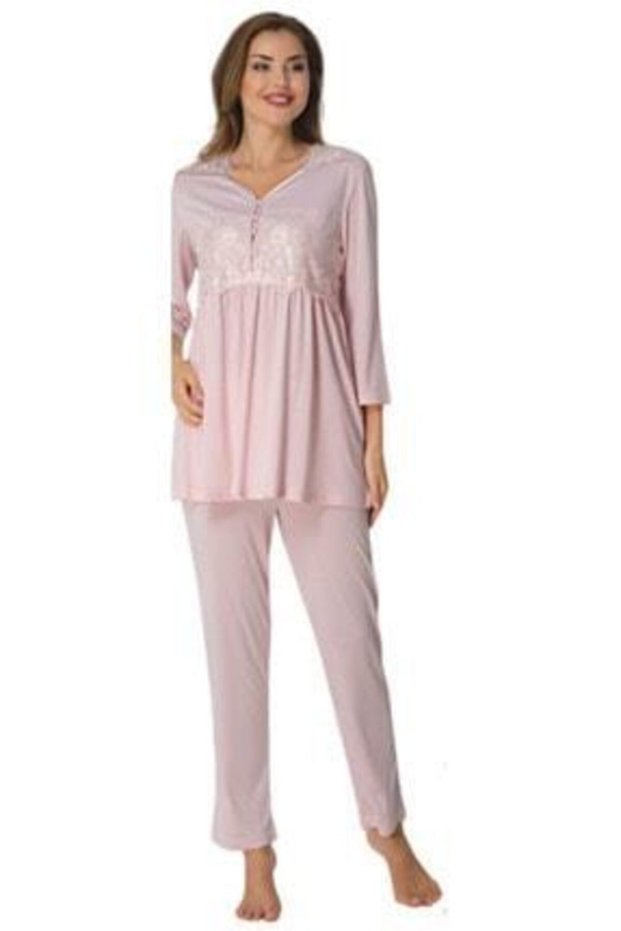 Effort Powder Half Sleeve Waist Adjustable Maternity Pajamas Set