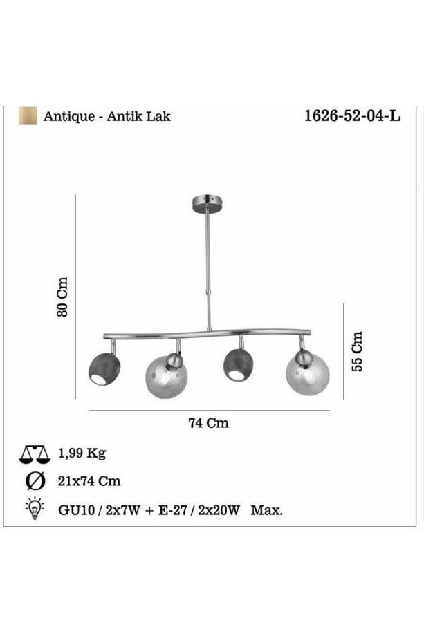 Redo 2+2 Antık Lak Sıralı Avize 2xgu10+2xe27 - 2